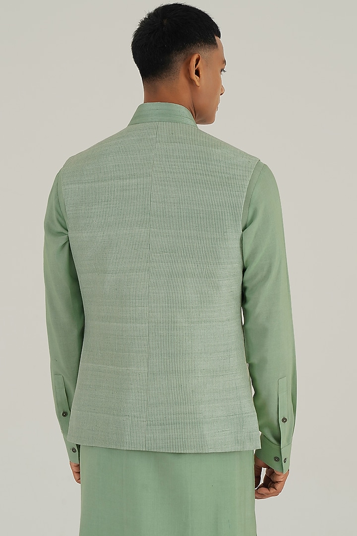 Jade Mist Silk Thread Embroidered Open-Nehru Jacket by Dhruv Vaish at Pernia's Pop Up Shop