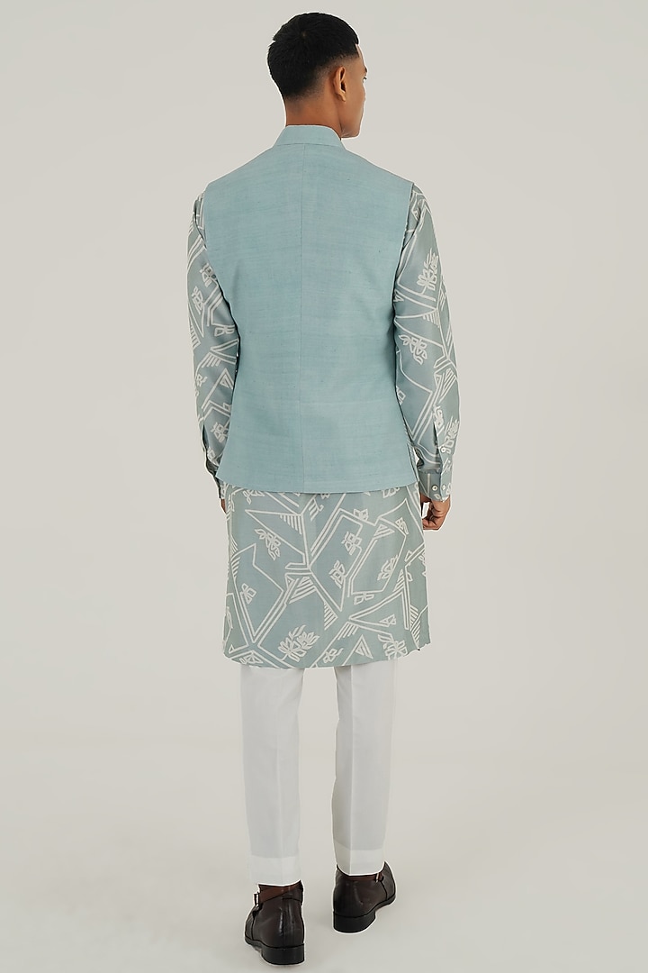 Powder Blue Silk Thread Embroidered Open-Nehru Jacket by Dhruv Vaish at Pernia's Pop Up Shop