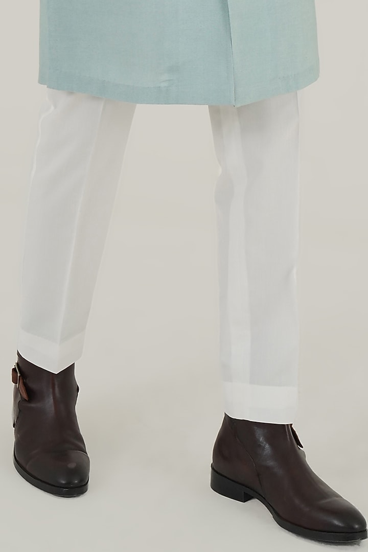 Powder Blue Silk Thread Embroidered Open-Nehru Jacket by Dhruv Vaish at Pernia's Pop Up Shop