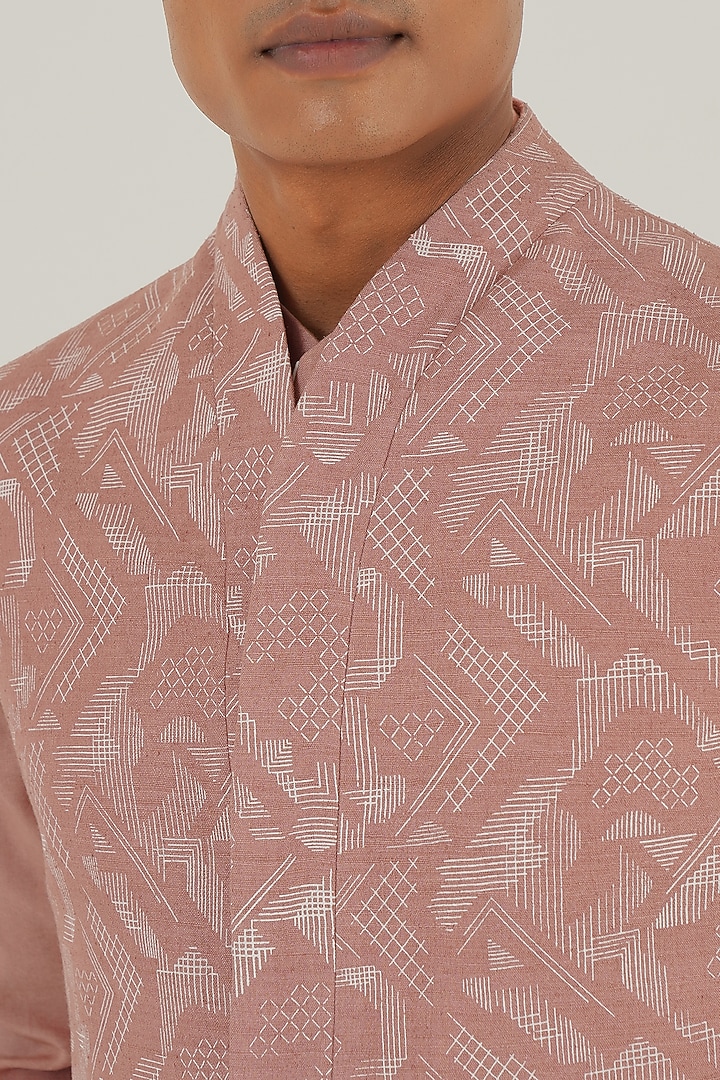 Onion Pink Silk Criss-Cross Printed Nehru Jacket by Dhruv Vaish at Pernia's Pop Up Shop