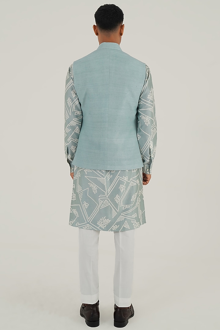 Powder Blue Silk Tonal Lace Embroidered Nehru Jacket by Dhruv Vaish at Pernia's Pop Up Shop