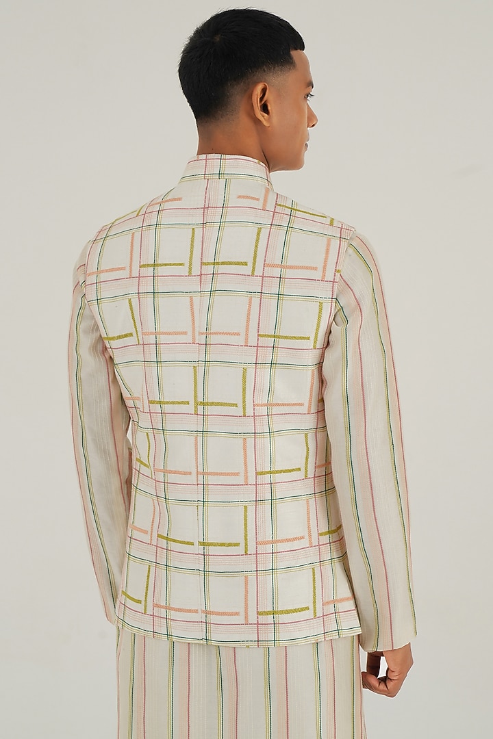 Ivory Silk Thread Embroidered Nehru Jacket by Dhruv Vaish at Pernia's Pop Up Shop