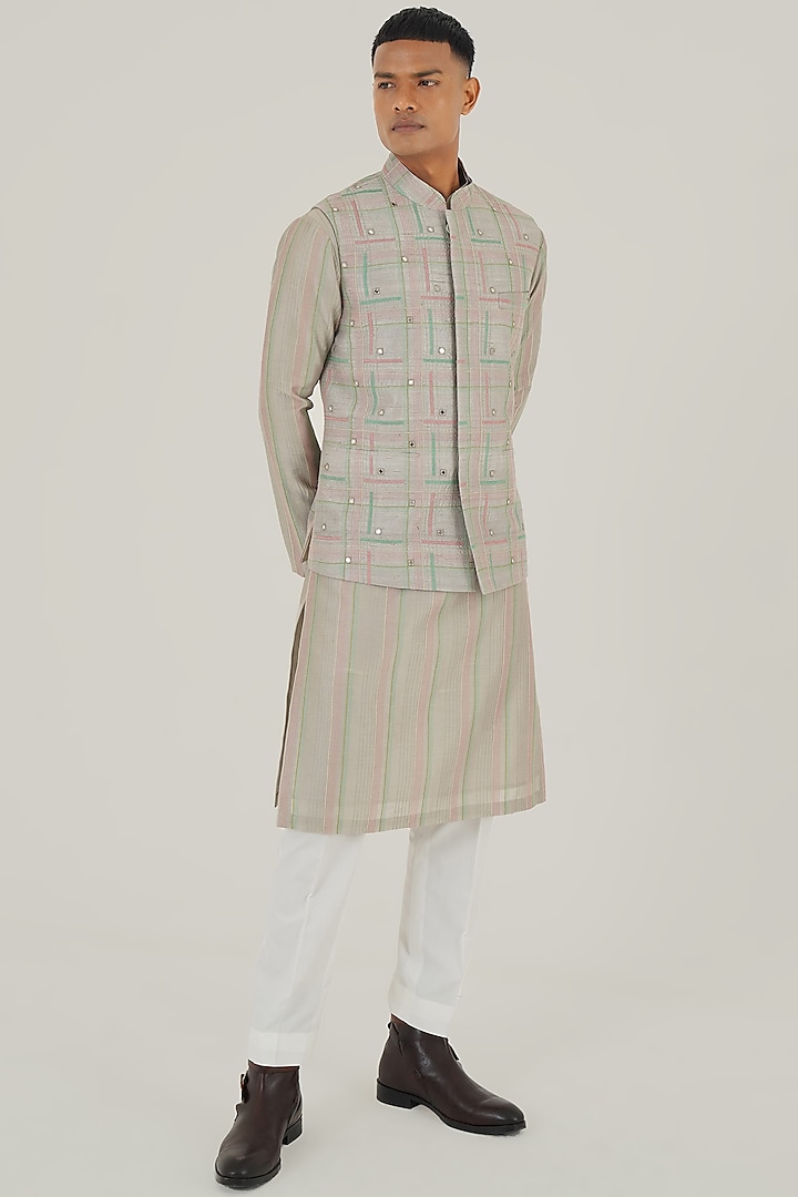 London Fog Silk Thread Embroidered Nehru Jacket by Dhruv Vaish