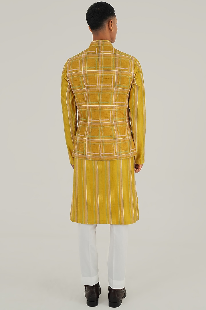 Marigold Silk Thread Embroidered Nehru Jacket by Dhruv Vaish at Pernia's Pop Up Shop