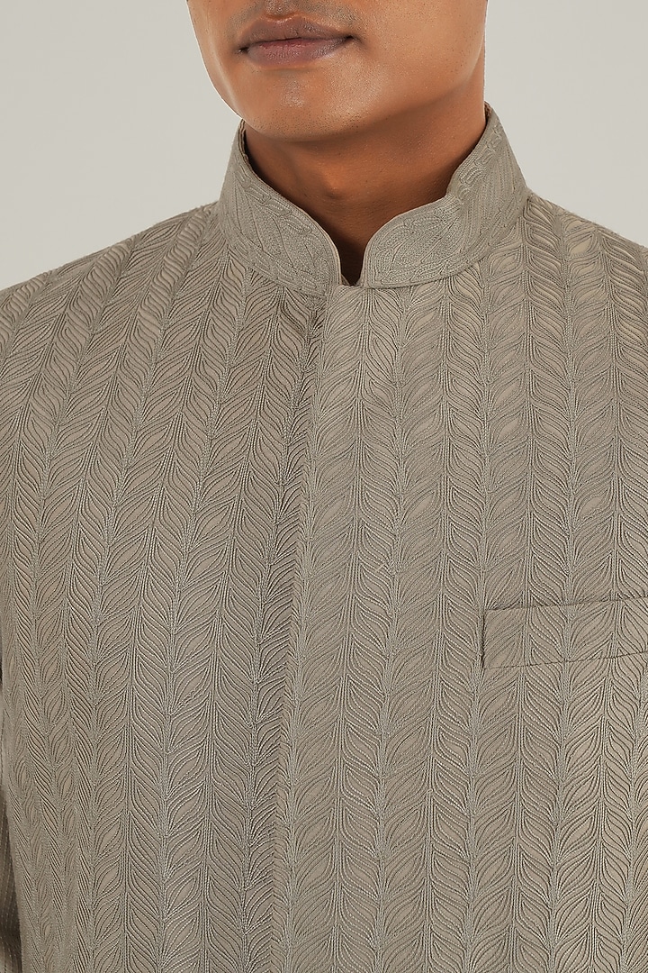 London Fog Silk Thread Embroidered Nehru Jacket by Dhruv Vaish at Pernia's Pop Up Shop