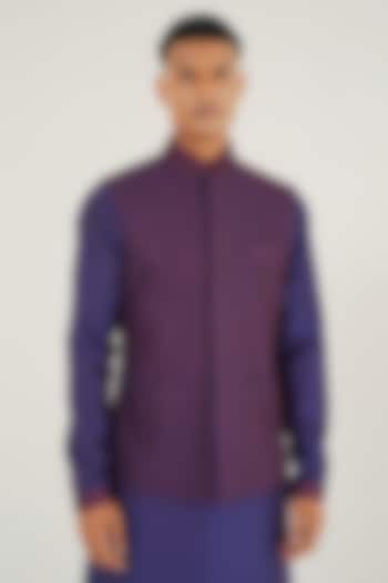 Ocean Blue Silk Thread Embroidered Nehru Jacket by Dhruv Vaish at Pernia's Pop Up Shop