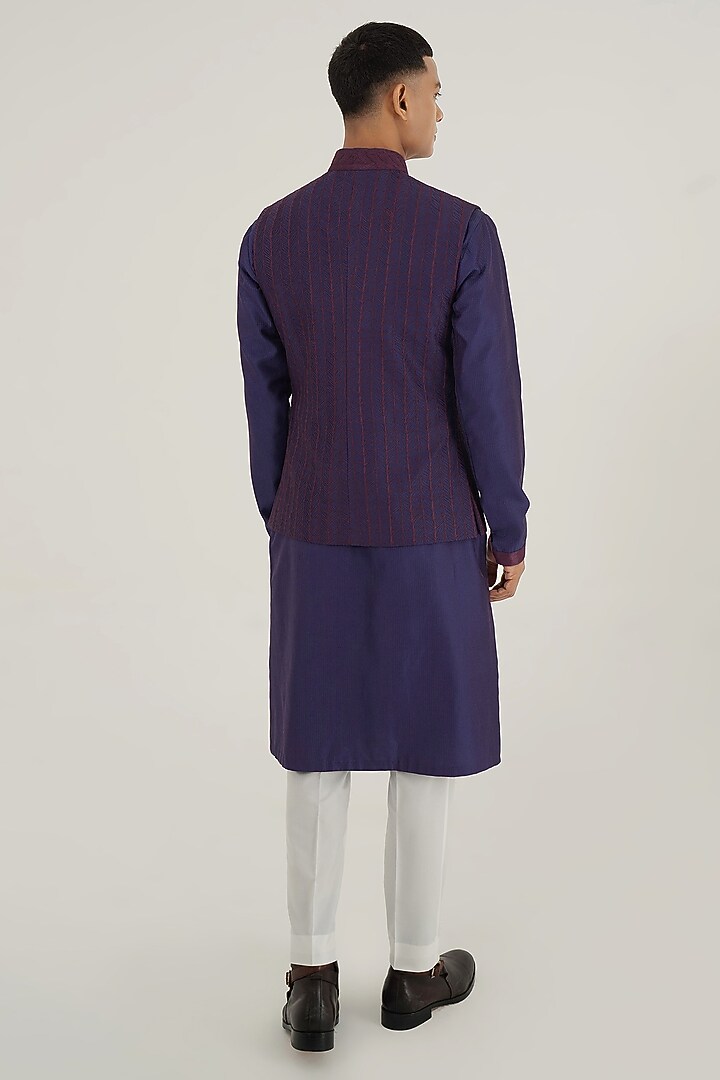 Ocean Blue Silk Thread Embroidered Nehru Jacket by Dhruv Vaish at Pernia's Pop Up Shop