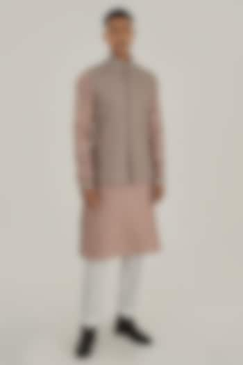 Onion Pink Silk Thread Embroidered Nehru Jacket by Dhruv Vaish at Pernia's Pop Up Shop