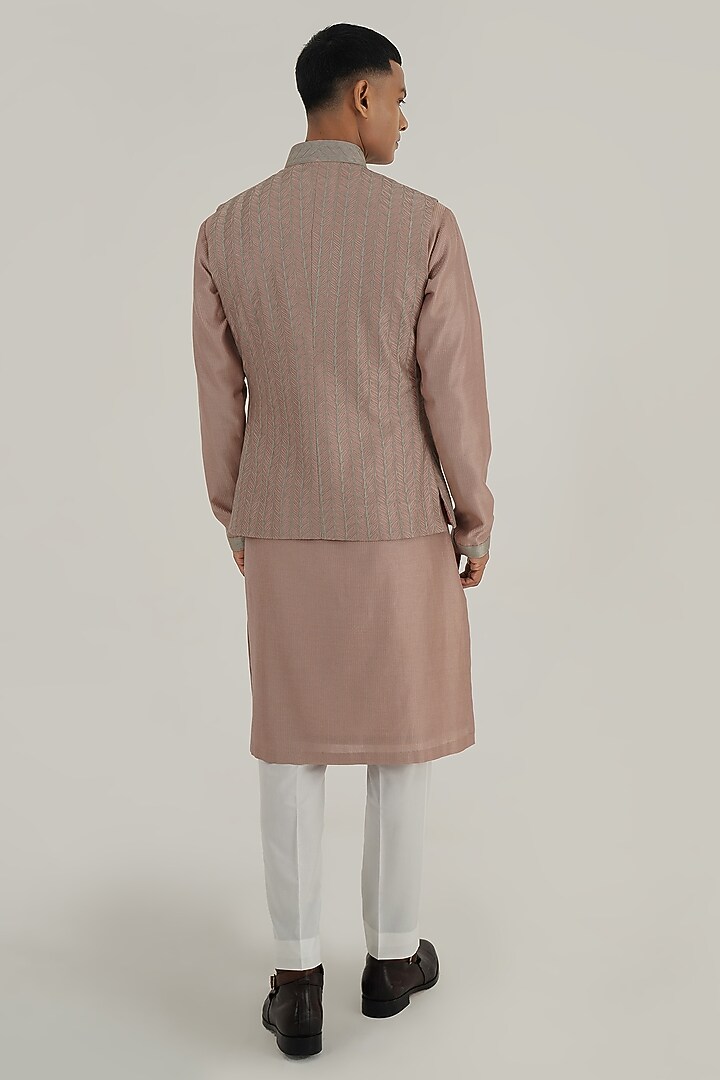 Onion Pink Silk Thread Embroidered Nehru Jacket by Dhruv Vaish at Pernia's Pop Up Shop