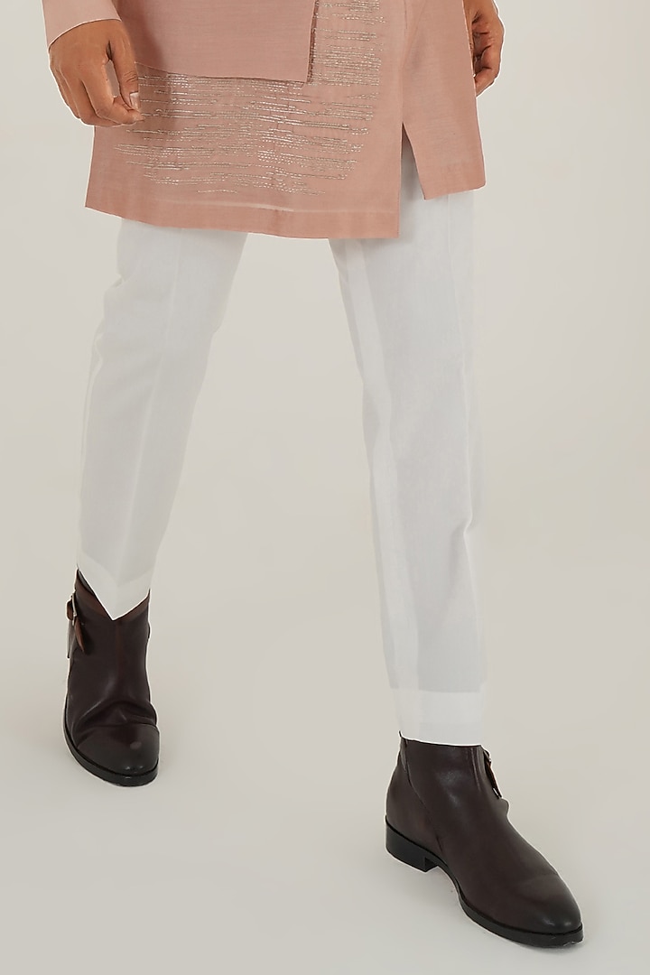 Onion Pink Silk Zari Embroidered Kurta Set by Dhruv Vaish at Pernia's Pop Up Shop