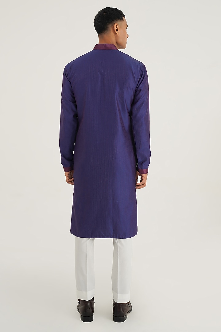 Ocean Blue Cotton Silk Chanderi Hand Embroidered Kurta Set by Dhruv Vaish at Pernia's Pop Up Shop