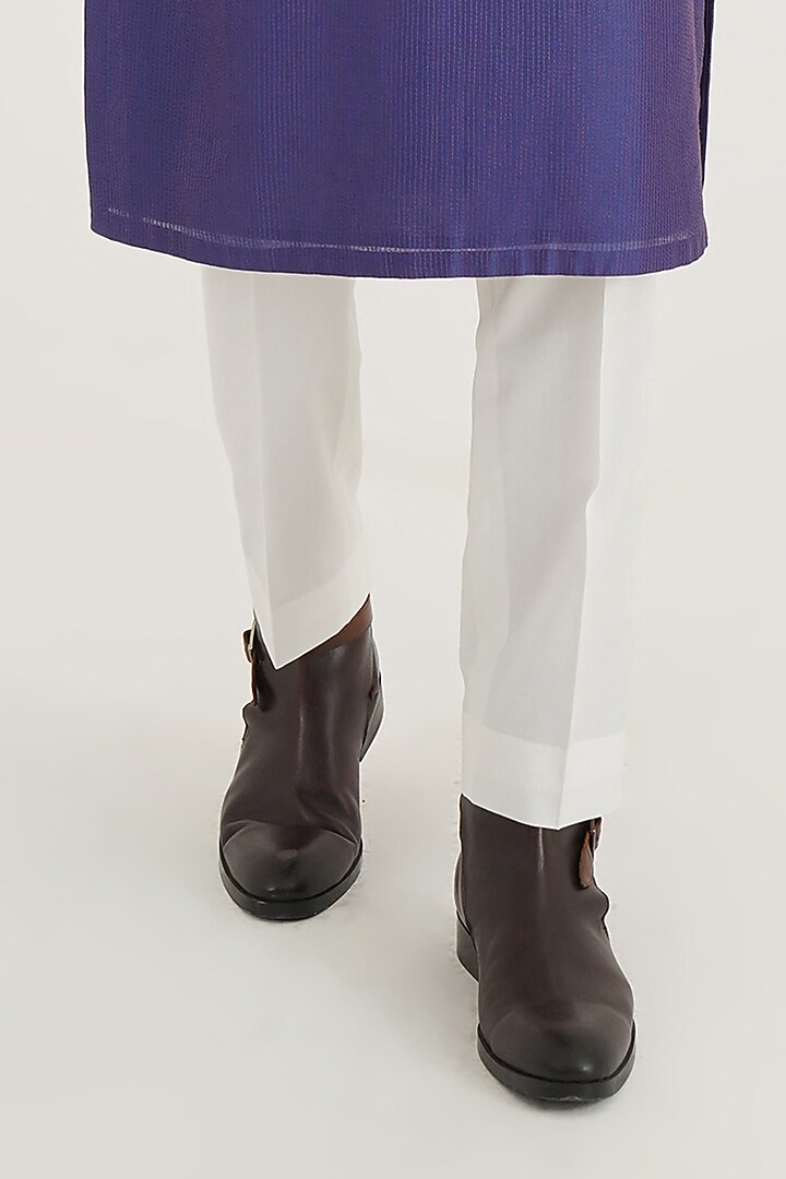 Ocean Blue Cotton Silk Chanderi Hand Embroidered Kurta Set by Dhruv Vaish at Pernia's Pop Up Shop