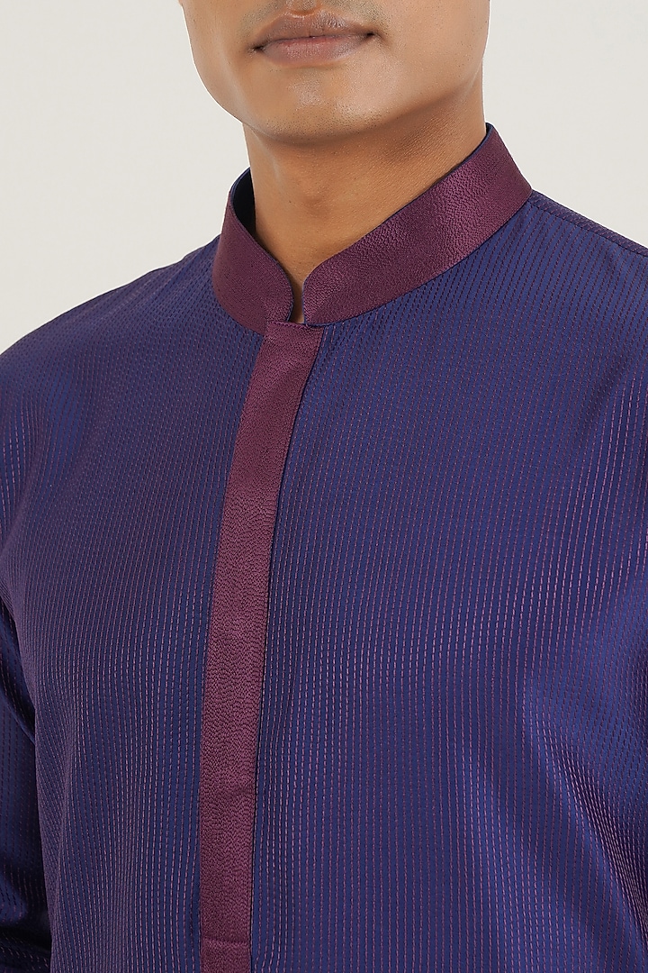 Ocean Blue Cotton Silk Chanderi Hand Embroidered Kurta Set by Dhruv Vaish at Pernia's Pop Up Shop
