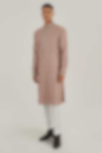 Onion Pink Cotton Silk Chanderi Hand Embroidered Kurta Set by Dhruv Vaish at Pernia's Pop Up Shop