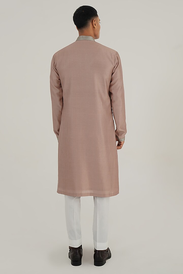 Onion Pink Cotton Silk Chanderi Hand Embroidered Kurta Set by Dhruv Vaish at Pernia's Pop Up Shop
