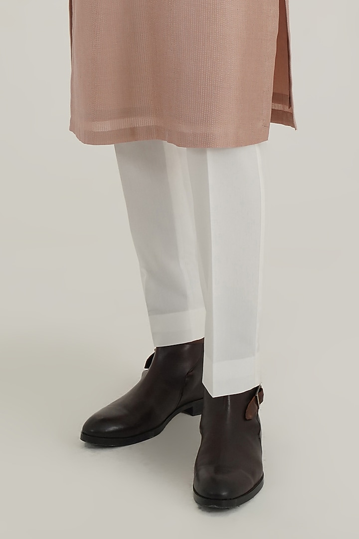 Onion Pink Cotton Silk Chanderi Hand Embroidered Kurta Set by Dhruv Vaish at Pernia's Pop Up Shop