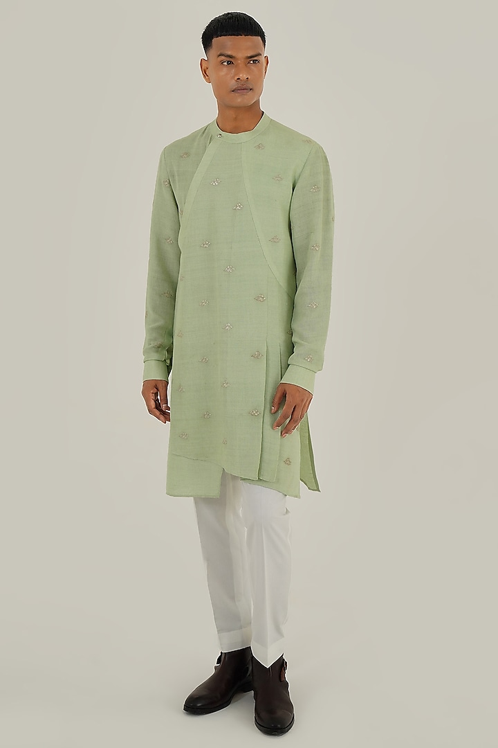 Jade Mist Silk Kurta Set by Dhruv Vaish at Pernia's Pop Up Shop