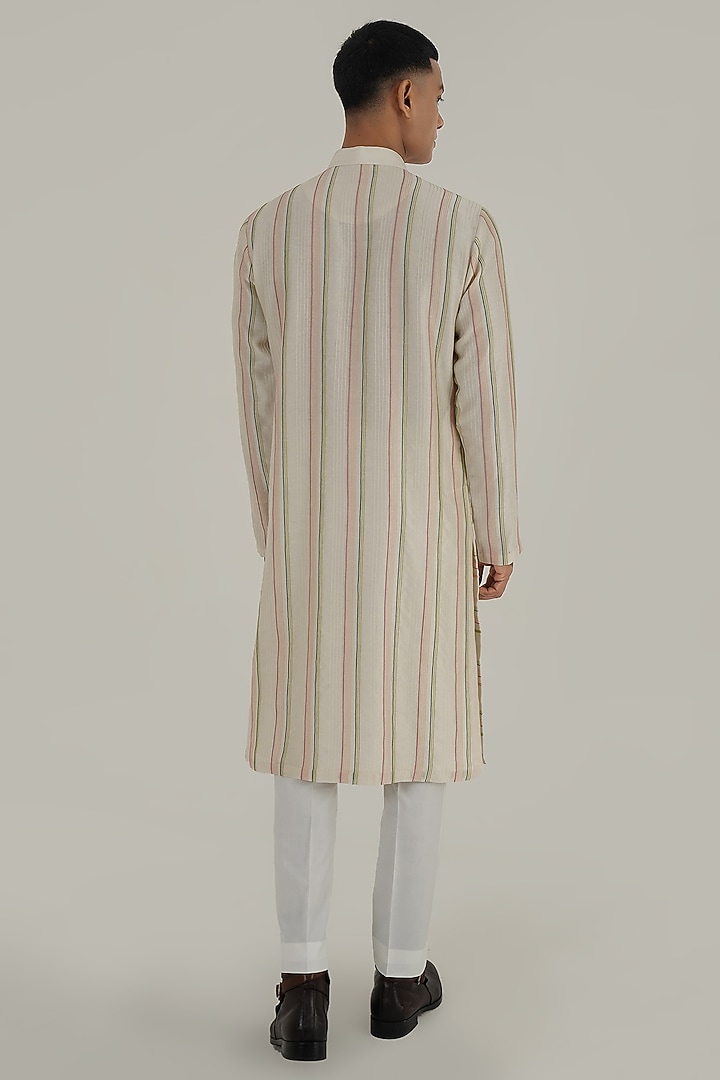 Ivory Cotton Silk Chanderi Thread Embroidered Kurta Set by Dhruv Vaish at Pernia's Pop Up Shop