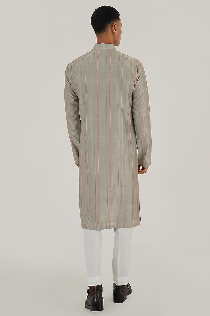 London Fog Cotton Silk Chanderi Thread Embroidered Kurta Set by Dhruv Vaish at Pernia's Pop Up Shop