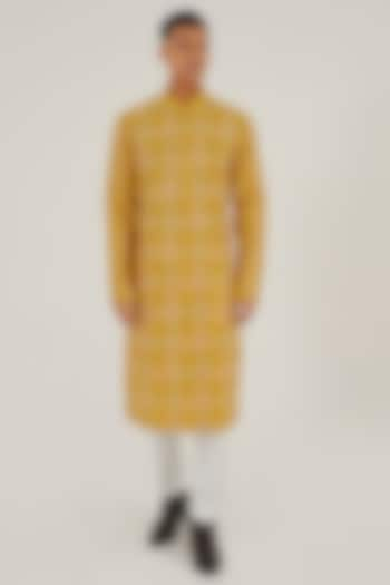 Marigold Cotton Silk Chanderi Thread Embroidered Kurta Set by Dhruv Vaish at Pernia's Pop Up Shop