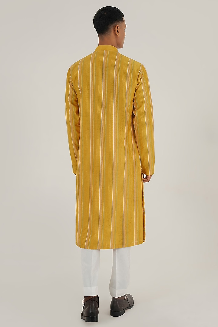 Marigold Cotton Silk Chanderi Thread Embroidered Kurta Set by Dhruv Vaish at Pernia's Pop Up Shop