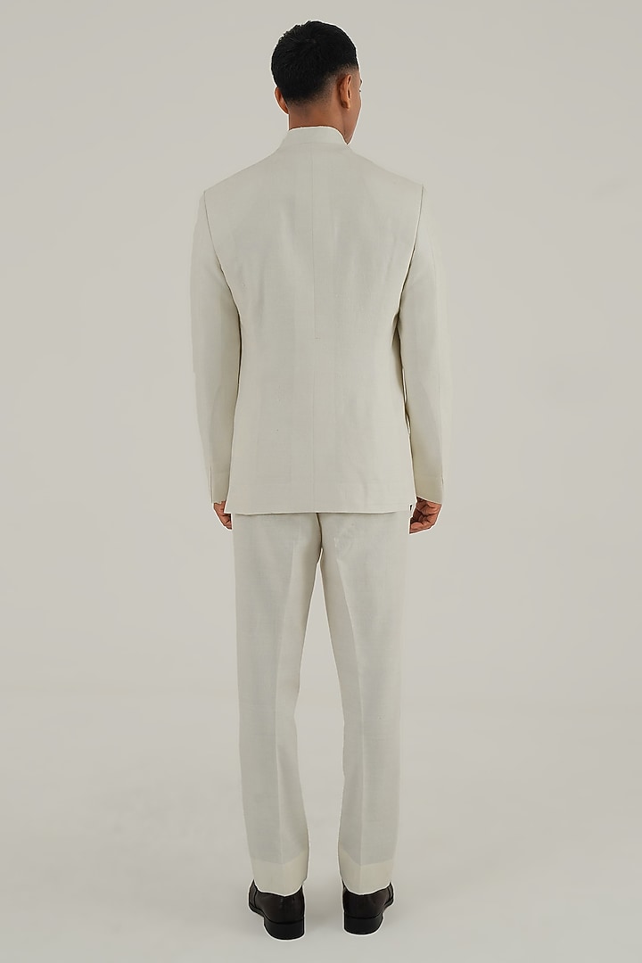 Ivory Silk Hand Embroidered Wedding Bandhgala by Dhruv Vaish at Pernia's Pop Up Shop