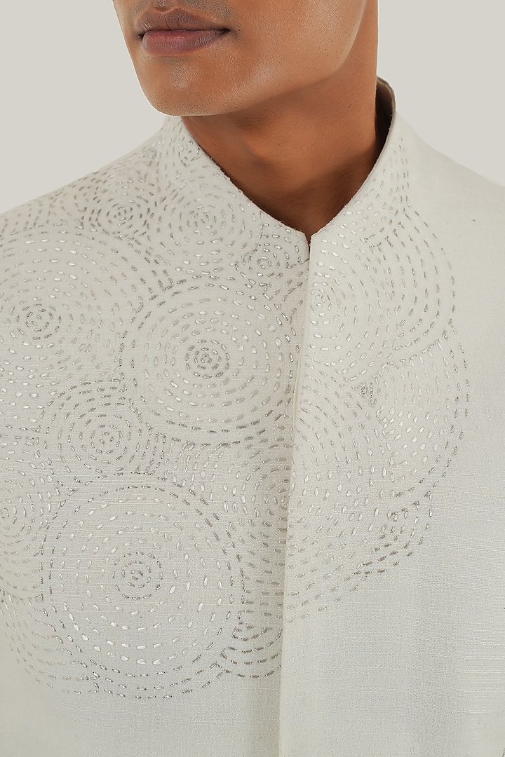 Ivory Silk Hand Embroidered Wedding Bandhgala by Dhruv Vaish at Pernia's Pop Up Shop