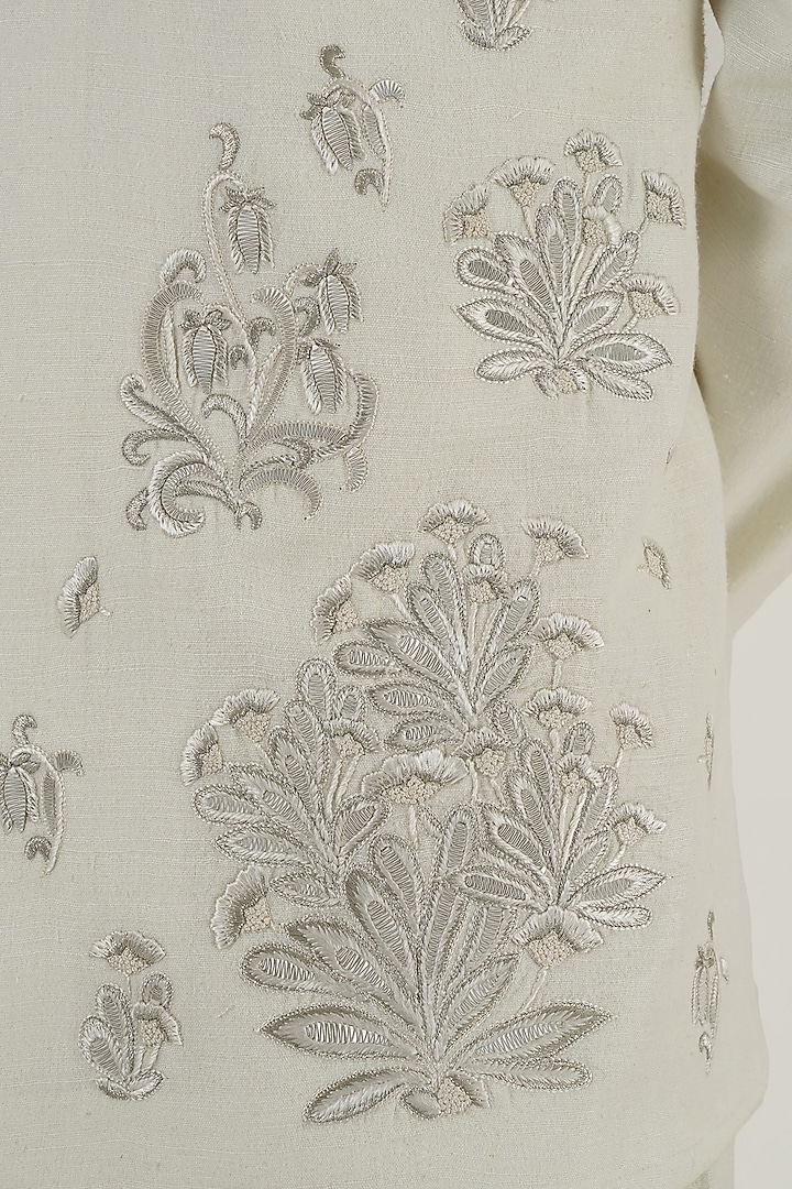 Ivory Silk Hand Embroidered Wedding Bandhgala by Dhruv Vaish at Pernia's Pop Up Shop