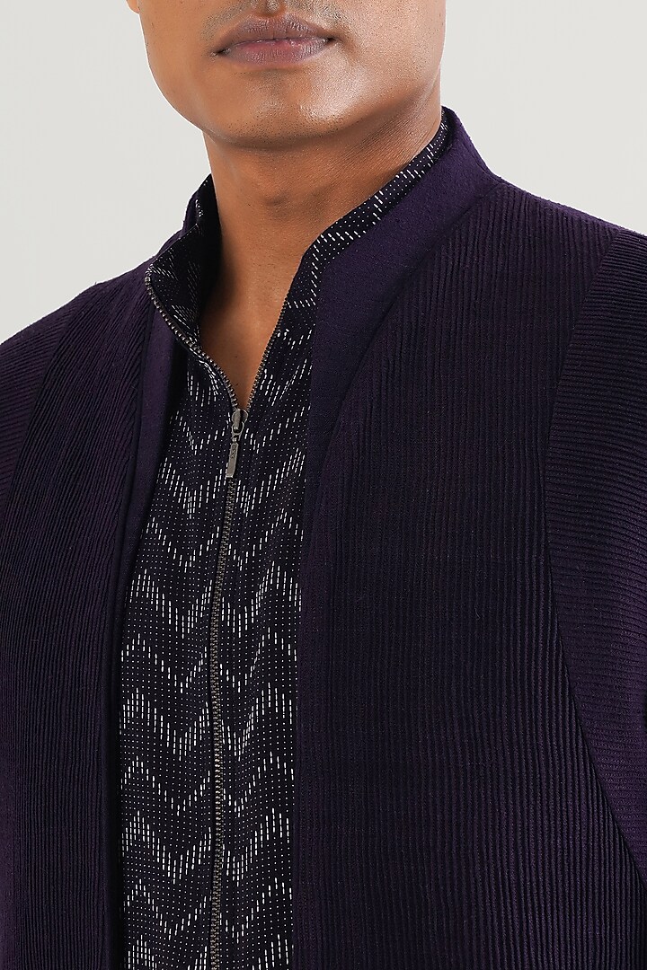 Midnight Purple Silk Wedding Bandhgala by Dhruv Vaish at Pernia's Pop Up Shop
