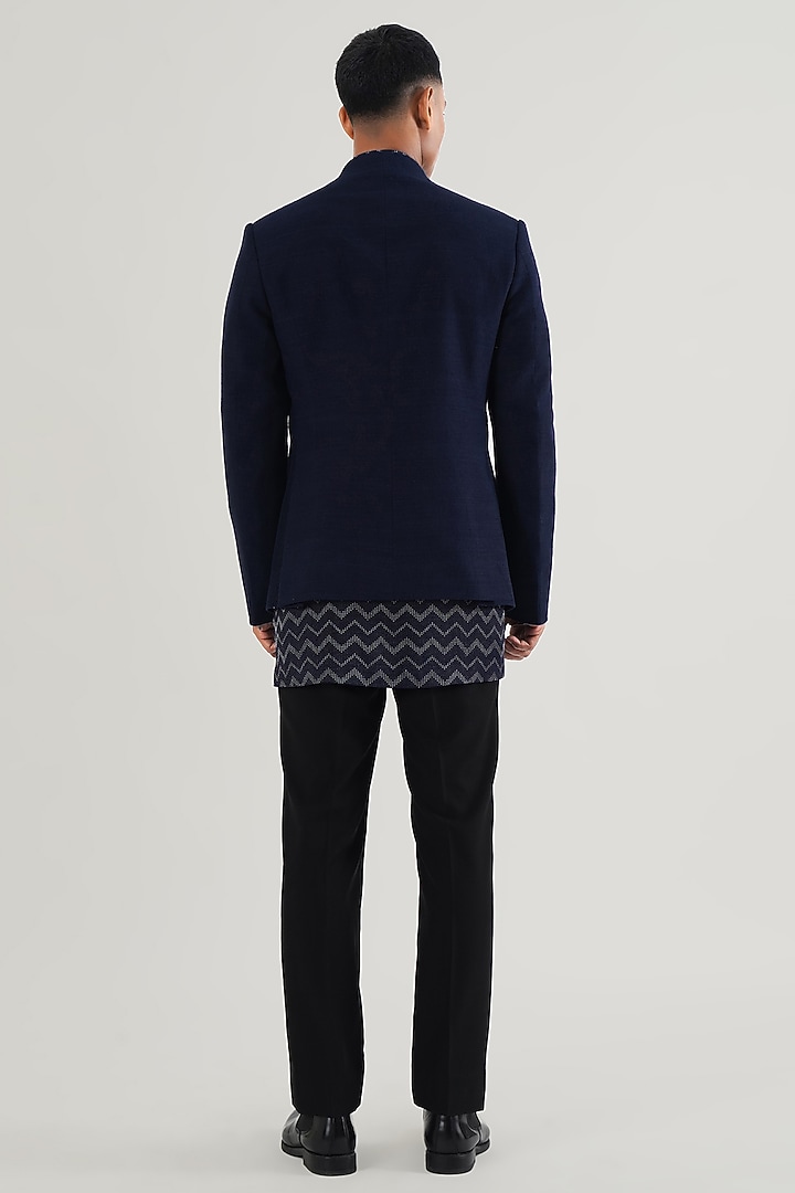 Navy Silk Wedding Bandhgala by Dhruv Vaish at Pernia's Pop Up Shop