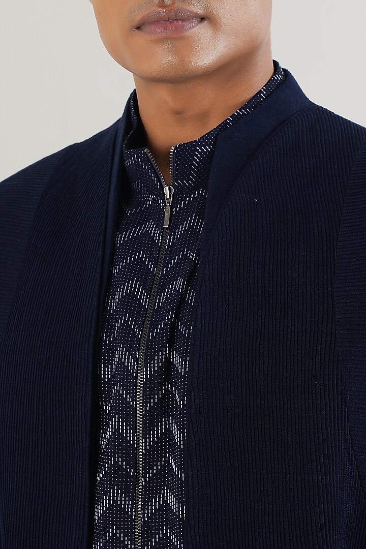 Navy Silk Wedding Bandhgala by Dhruv Vaish at Pernia's Pop Up Shop