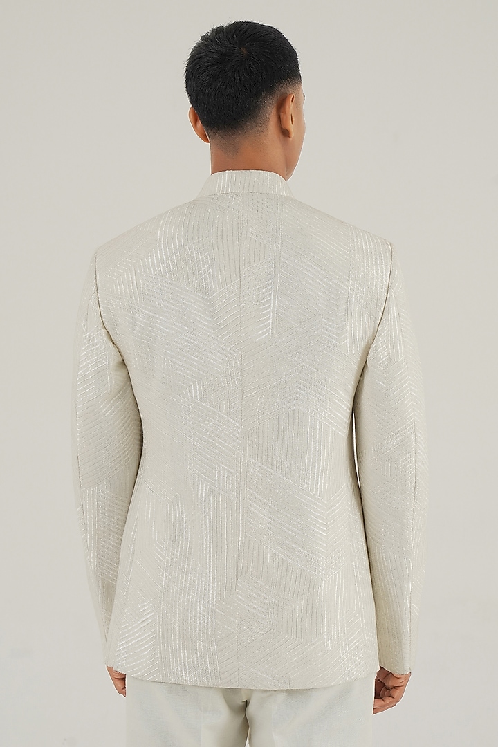 Ivory Silk Tonal Lace Embroidered Wedding Bandhgala by Dhruv Vaish at Pernia's Pop Up Shop