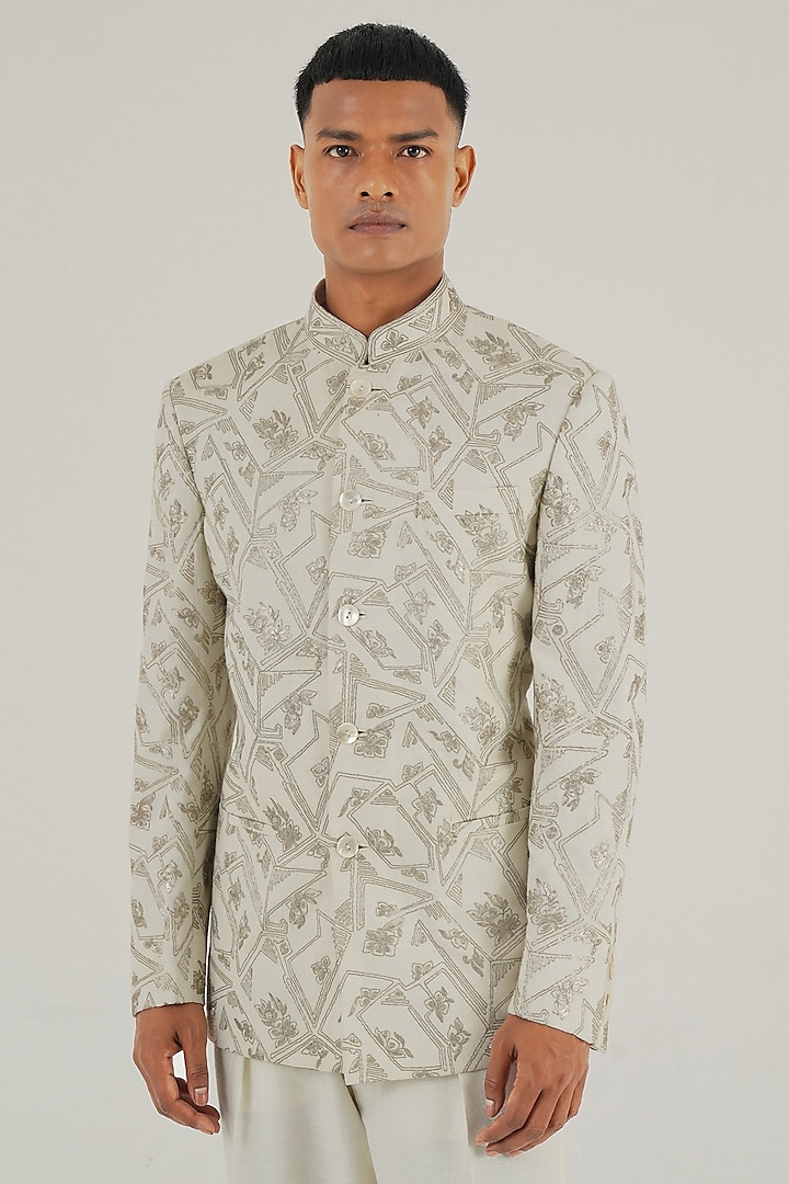 Ivory Silk Zari Embroidered Bandhgala by Dhruv Vaish at Pernia's Pop Up Shop