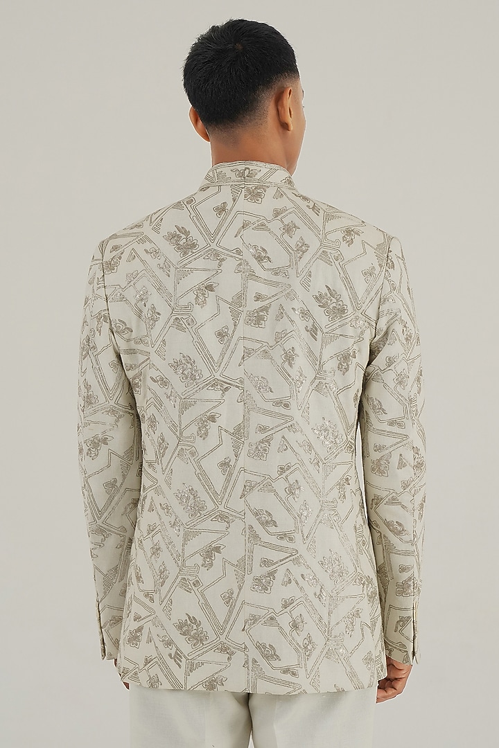 Ivory Silk Zari Embroidered Groom Bandhgala by Dhruv Vaish at Pernia's Pop Up Shop