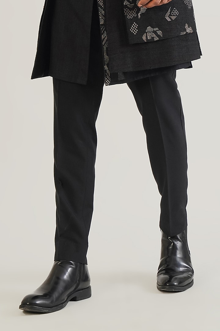 Black Silk Hand Embroidered Wedding Sherwani Set by Dhruv Vaish at Pernia's Pop Up Shop