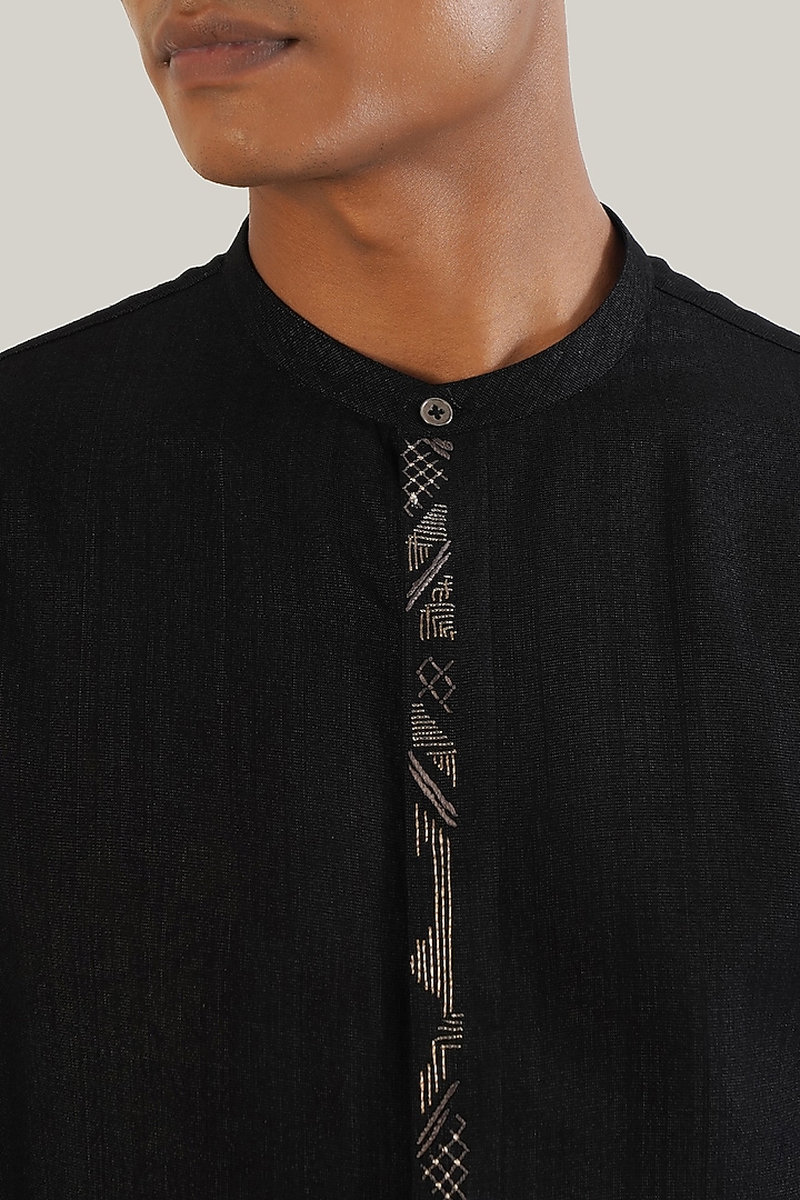 Black Silk Hand Embroidered Wedding Sherwani Set by Dhruv Vaish at Pernia's Pop Up Shop