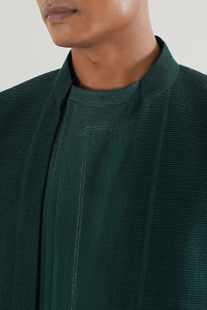 Bottle Green Silk Pintuck Wedding Sherwani Set by Dhruv Vaish at Pernia's Pop Up Shop