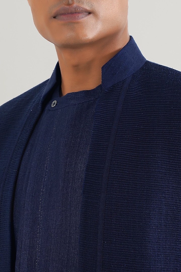 Navy Silk Pintuck Wedding Sherwani Set by Dhruv Vaish at Pernia's Pop Up Shop