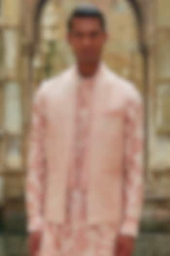 Onion Pink Silk Thread Embroidered Nehru Jacket by Dhruv Vaish at Pernia's Pop Up Shop