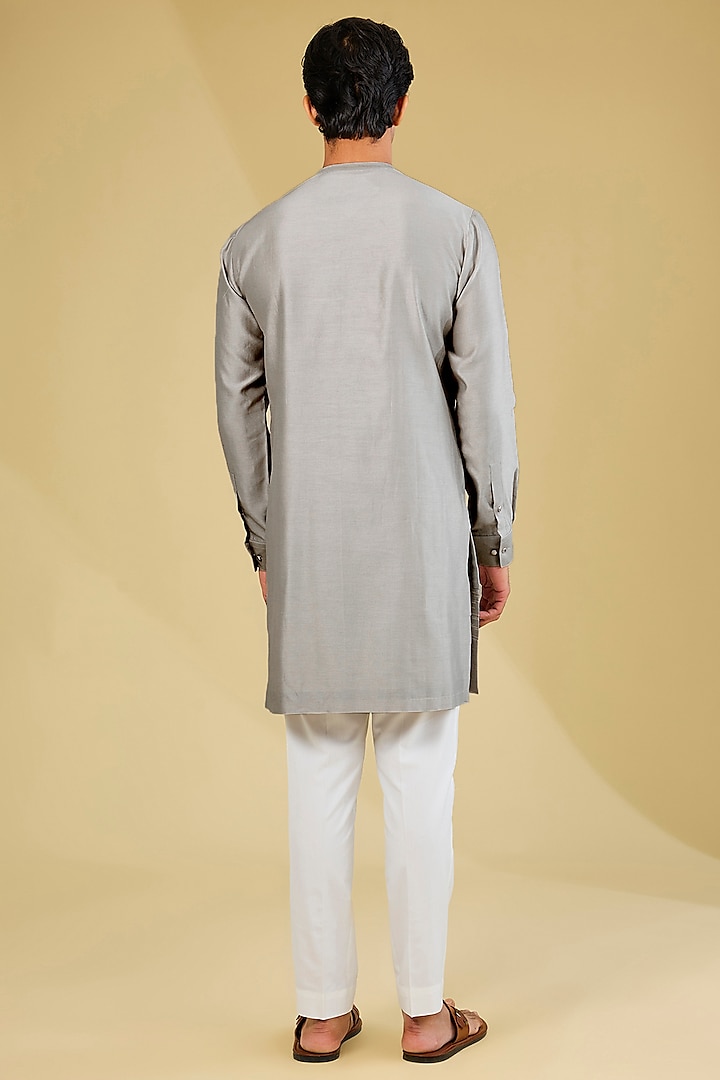 Grey Silk Zari Embroidered Layered Kurta Set by Dhruv Vaish at Pernia's Pop Up Shop