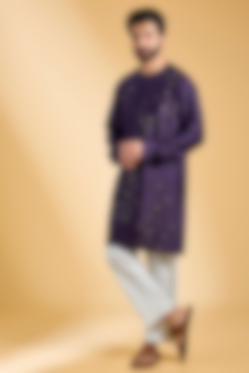 Purple Cotton Silk Chanderi Kurta Set by Dhruv Vaish at Pernia's Pop Up Shop