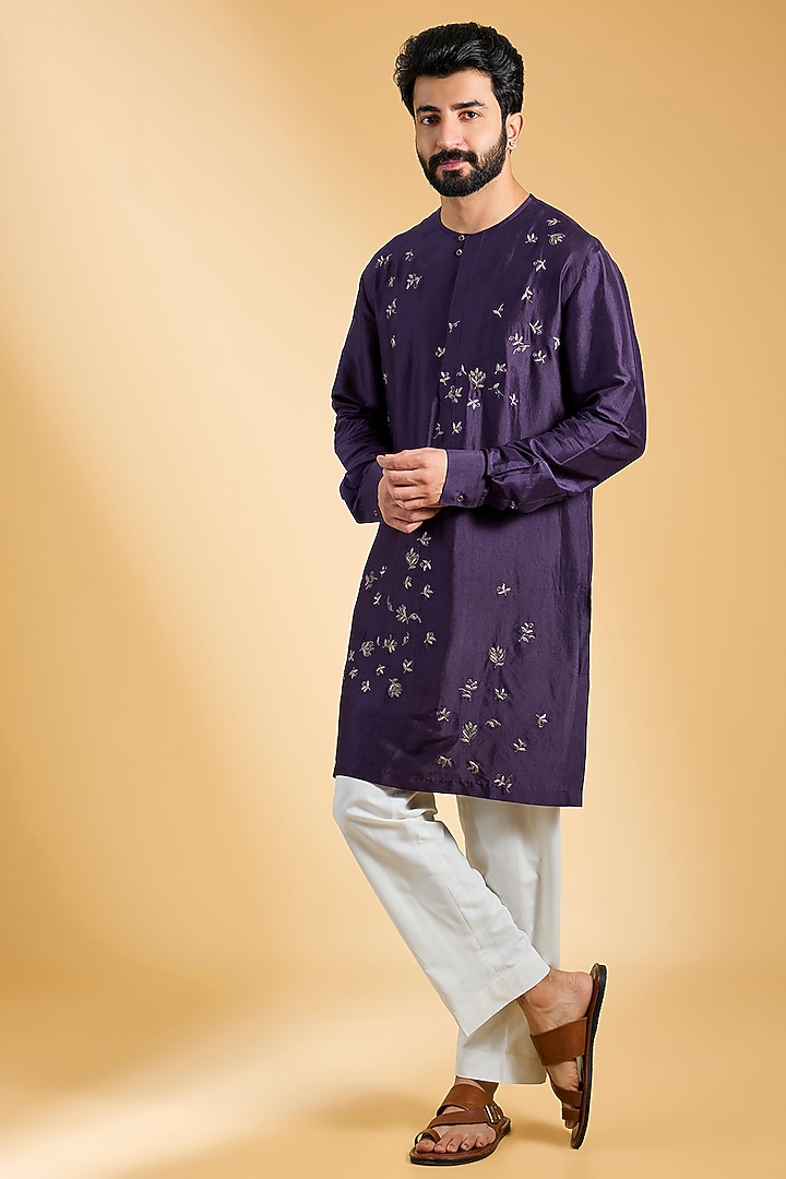 Purple Cotton Silk Chanderi Kurta Set by Dhruv Vaish at Pernia's Pop Up Shop