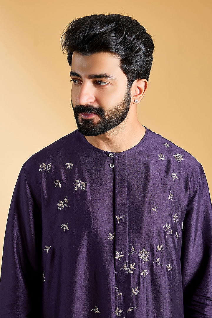 Purple Cotton Silk Chanderi Kurta Set by Dhruv Vaish at Pernia's Pop Up Shop