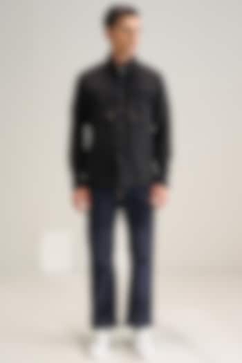 Black Handloom Cotton Utility Shacket by Dhruv Vaish at Pernia's Pop Up Shop