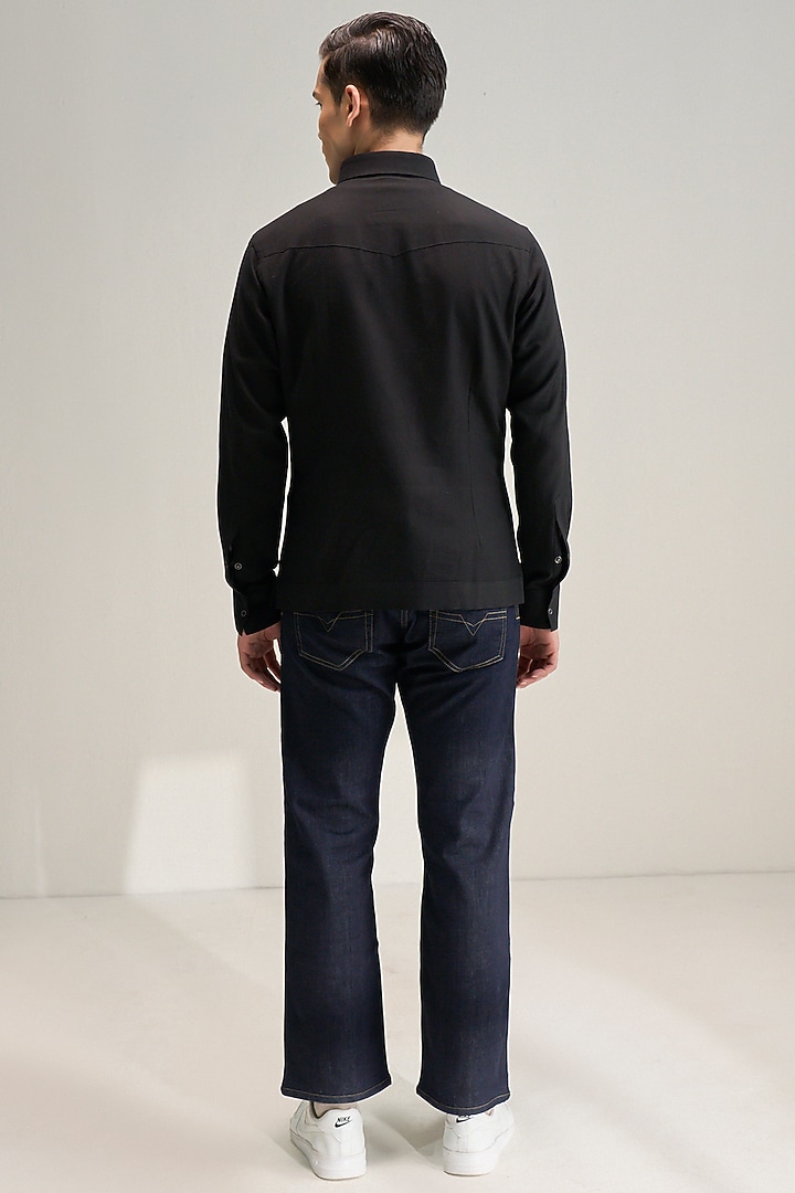 Black Handloom Cotton Utility Shacket by Dhruv Vaish at Pernia's Pop Up Shop