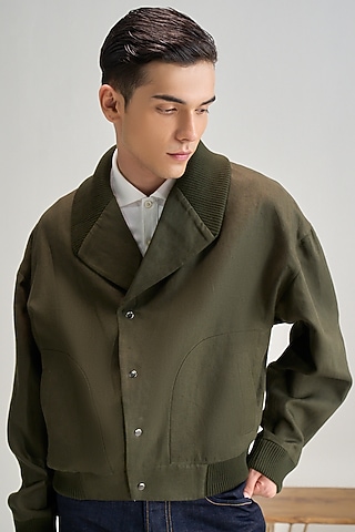 Olive Linen Jacket by Dhruv Vaish