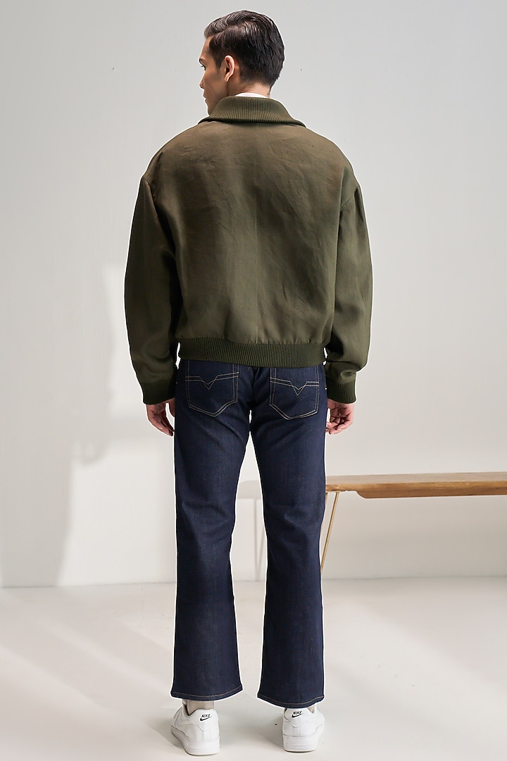 Olive Linen Jacket by Dhruv Vaish at Pernia's Pop Up Shop