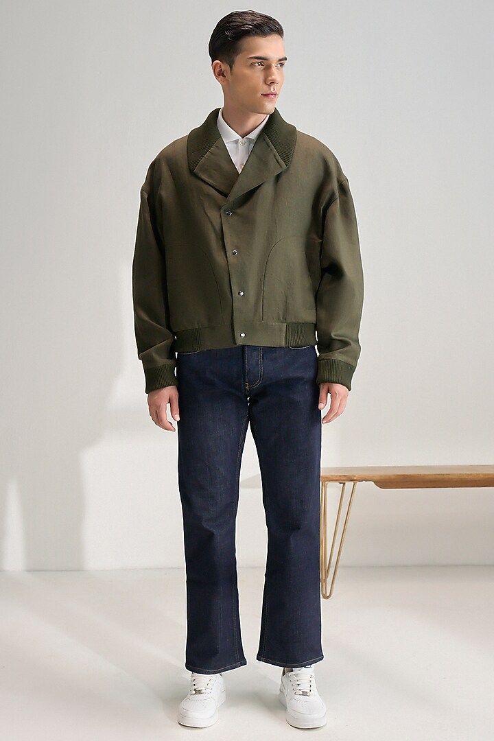 Olive Linen Jacket by Dhruv Vaish at Pernia's Pop Up Shop