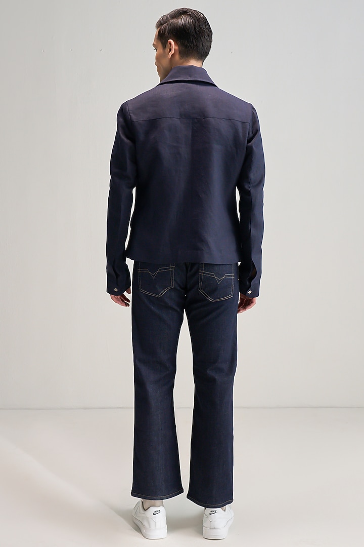 Navy Linen Jacket by Dhruv Vaish at Pernia's Pop Up Shop