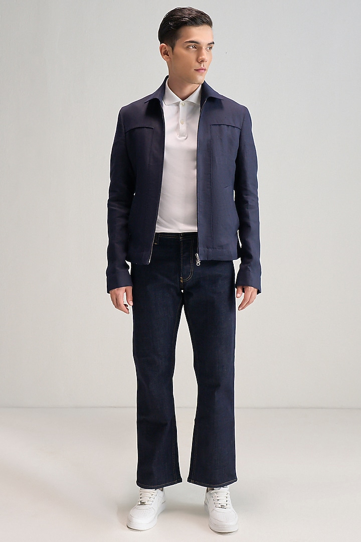 Navy Linen Jacket by Dhruv Vaish at Pernia's Pop Up Shop